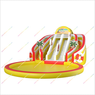 Beach-Themed Inflatable Water Slide With Splash Pool And Dual Climbing Lanes Inflatable Waterslides For Adults