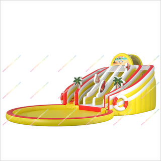 Beach-Themed Inflatable Water Slide With Splash Pool And Dual Climbing Lanes Inflatable Waterslides For Adults