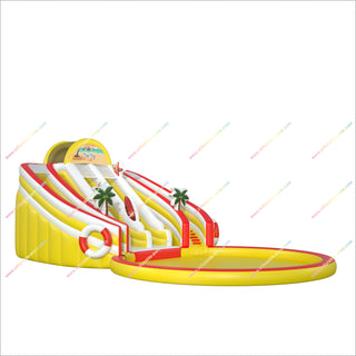 Beach-Themed Inflatable Water Slide With Splash Pool And Dual Climbing Lanes Inflatable Waterslides For Adults