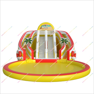 Beach-Themed Inflatable Water Slide With Splash Pool And Dual Climbing Lanes Inflatable Waterslides For Adults
