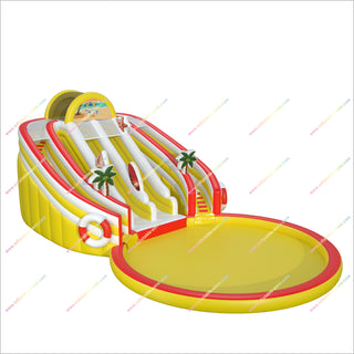 Beach-Themed Inflatable Water Slide With Splash Pool And Dual Climbing Lanes Inflatable Waterslides For Adults