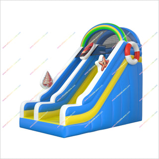 Beach Themed Inflatable Slide Nearby Play Park Equipment Bouncy Castle Rainbow Moonwalk With Slide