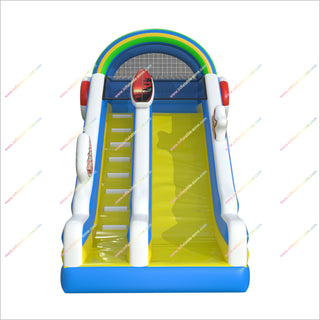 Beach Themed Inflatable Slide Nearby Play Park Equipment Bouncy Castle Rainbow Moonwalk With Slide