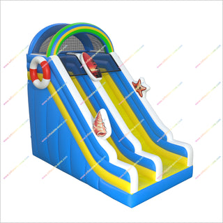 Beach Themed Inflatable Slide Nearby Play Park Equipment Bouncy Castle Rainbow Moonwalk With Slide