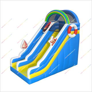 Beach Themed Inflatable Slide Nearby Play Park Equipment Bouncy Castle Rainbow Moonwalk With Slide