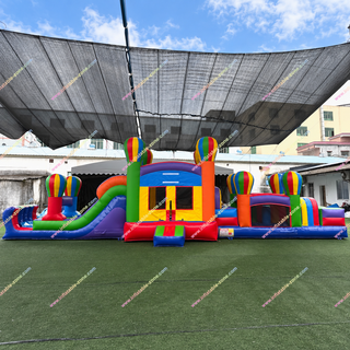 Add excitement to any event with the Best Colorful Obstacle Course! Featuring hot air balloon decor and vibrant bounce zones, this inflatable is perfect for party rentals, festivals, and school fun days. Kids race, climb, and slide through a thrilling maze of colorful inflatable challenges!