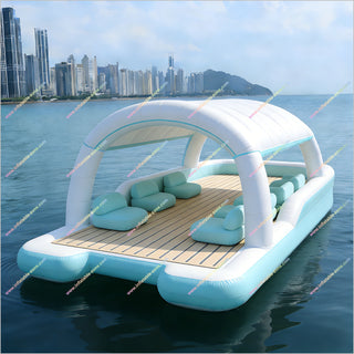 Big Inflatable Floating Island Boat Luxury Yacht Party Inflatable Lake Float Sun Lounge With Shade