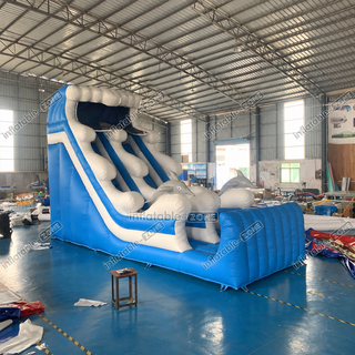 Dive into ocean-themed fun with the Blue Dolphin Wave Commercial Inflatable Slide! This eye-catching single-lane slide features a dynamic wave design and a playful dolphin, perfect for adding a splash of excitement to any event. Ideal for parties and gatherings, it’s durable, bouncy, and sure to provide hours of fun. Make waves at your next event with this thrilling inflatable!