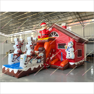 Large Christmas Inflatables Bounce House And Slide Rental Outdoor Santa And Reindeer Jumping Castle With Slide For Kids
