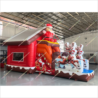 Large Christmas Inflatables Bounce House And Slide Rental Outdoor Santa And Reindeer Jumping Castle With Slide For Kids
