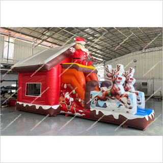 Large Christmas Inflatables Bounce House And Slide Rental Outdoor Santa And Reindeer Jumping Castle With Slide For Kids