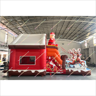 Large Christmas Inflatables Bounce House And Slide Rental Outdoor Santa And Reindeer Jumping Castle With Slide For Kids