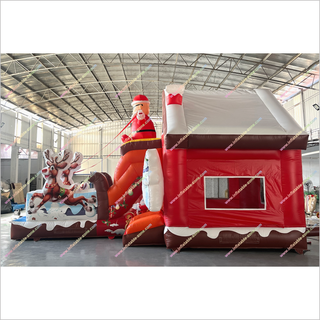 Large Christmas Inflatables Bounce House And Slide Rental Outdoor Santa And Reindeer Jumping Castle With Slide For Kids