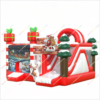 Christmas Santa Claus Inflatable Castle Bounce House Slide Combo Commercial Moon Bounces For Sale