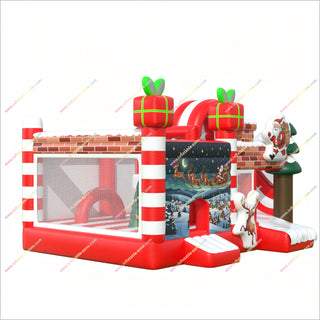 Christmas Santa Claus Inflatable Castle Bounce House Slide Combo Commercial Moon Bounces For Sale