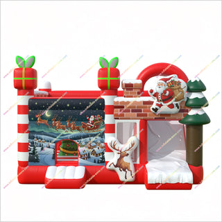 Christmas Santa Claus Inflatable Castle Bounce House Slide Combo Commercial Moon Bounces For Sale