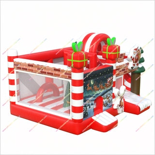 Christmas Santa Claus Inflatable Castle Bounce House Slide Combo Commercial Moon Bounces For Sale