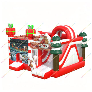 Christmas Santa Claus Inflatable Castle Bounce House Slide Combo Commercial Moon Bounces For Sale