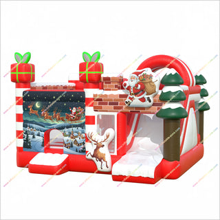 Christmas Santa Claus Inflatable Castle Bounce House Slide Combo Commercial Moon Bounces For Sale
