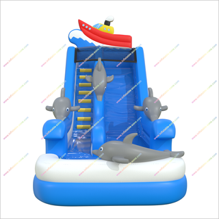 Inflatable Dolphins Bounce House Water Slide Into Pool Inflatable Ship Topper Bouncy Water Slide For Sale
