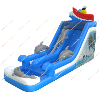 Inflatable Dolphins Bounce House Water Slide Into Pool Inflatable Ship Topper Bouncy Water Slide For Sale