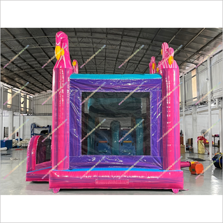 Flamingo-Themed Inflatable Combo Jumping Bouncing Double Slide Bouncy Castle Commercial Bounce House Water Slide For Sale