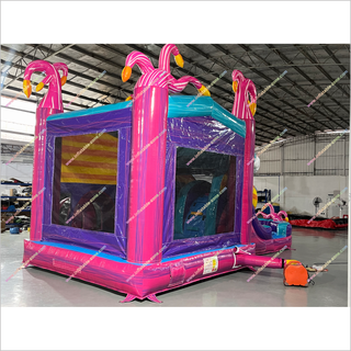 Flamingo-Themed Inflatable Combo Jumping Bouncing Double Slide Bouncy Castle Commercial Bounce House Water Slide For Sale