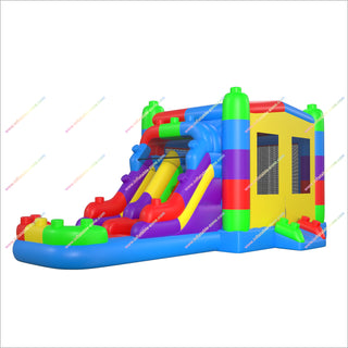 Inflatable Building Blocks Bounce House With Pool And Slide Inflatable Castle Water Slide And Jumper Combo