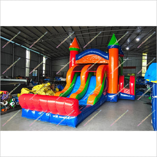 Classic Combo Bounce House With Slide Giant Inflatable Rainbow Jumping Castle Slide For Sale