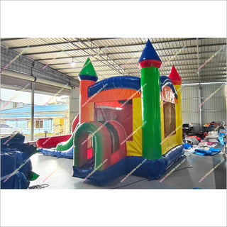 Classic Combo Bounce House With Slide Giant Inflatable Rainbow Jumping Castle Slide For Sale