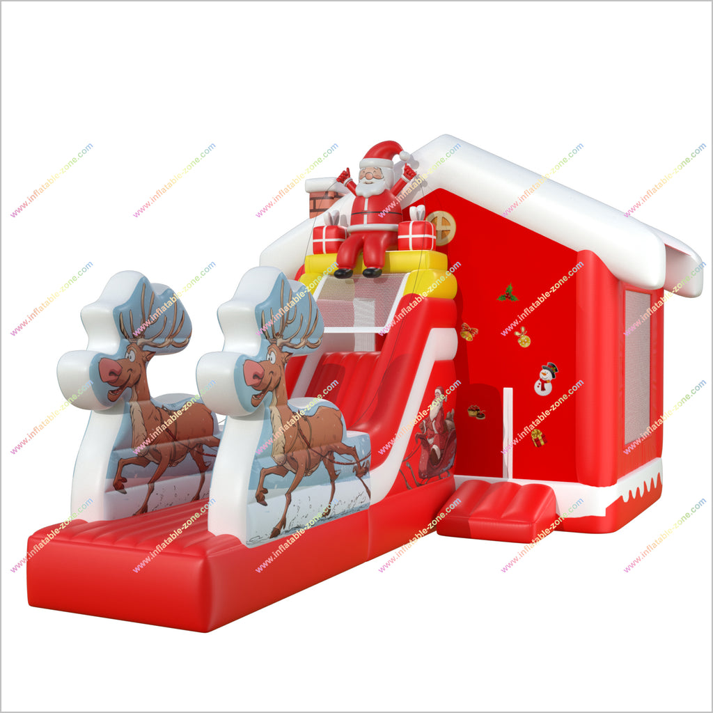Inflatable Santas Bounce Houses With Slides For Rent Christmas Reindee