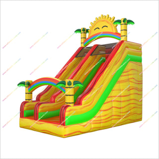 Sun Tropical Bouncy Castle Inflatable Slide Palm Trees And Rainbow Arches Inflatable Slide For Home