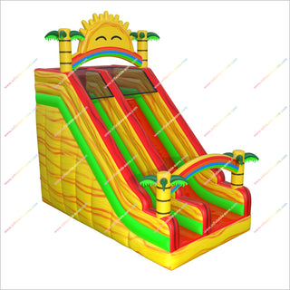 Sun Tropical Bouncy Castle Inflatable Slide Palm Trees And Rainbow Arches Inflatable Slide For Home