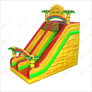 Sun Tropical Bouncy Castle Inflatable Slide Palm Trees And Rainbow Arches Inflatable Slide For Home