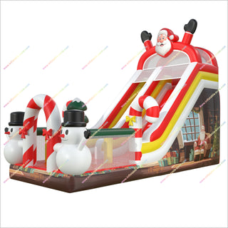Christmas Inflatable Santa Bouncy Castle Slides Hire Snowman With Candy Cane Outdoor Slides For Adults
