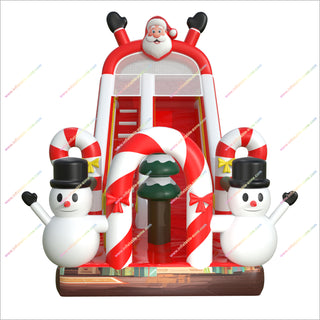 Christmas Inflatable Santa Bouncy Castle Slides Hire Snowman With Candy Cane Outdoor Slides For Adults