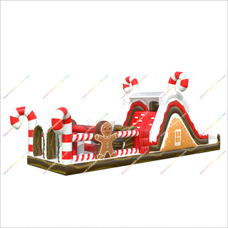 Buy Inflatable Assault Course Christmas Gingerbread Man Candy Cane Outdoor Obstacle Course For Backyard
