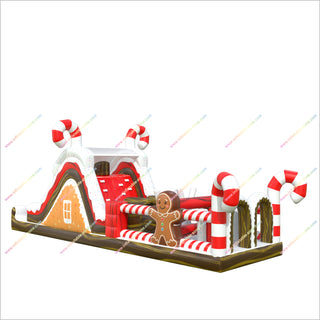 Buy Inflatable Assault Course Christmas Gingerbread Man Candy Cane Outdoor Obstacle Course For Backyard