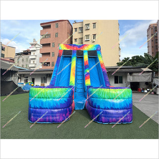 Tie-Dye Theme Cheap Inflatable Water Slide Outdoor Fun Near Me Double Blow Up Water Slide