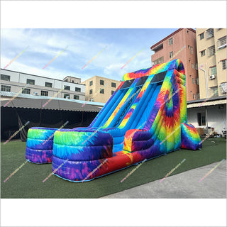 Tie-Dye Theme Cheap Inflatable Water Slide Outdoor Fun Near Me Double Blow Up Water Slide