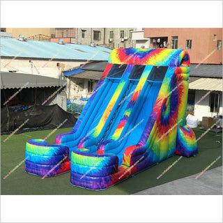 Tie-Dye Theme Cheap Inflatable Water Slide Outdoor Fun Near Me Double Blow Up Water Slide