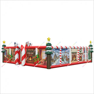 Christmas Inflatable Maze Castle Combo Bounce House Santa Claus And Snowman Maze Obstacle Course Escape Room Game