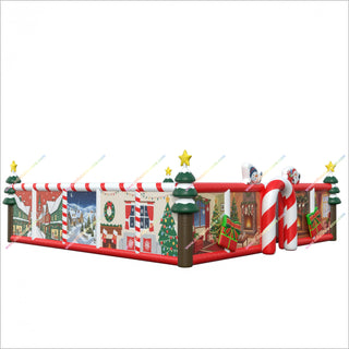 Christmas Inflatable Maze Castle Combo Bounce House Santa Claus And Snowman Maze Obstacle Course Escape Room Game