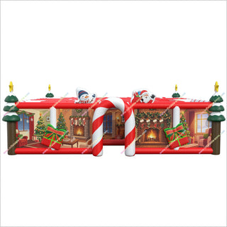Christmas Inflatable Maze Castle Combo Bounce House Santa Claus And Snowman Maze Obstacle Course Escape Room Game