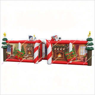 Christmas Inflatable Maze Castle Combo Bounce House Santa Claus And Snowman Maze Obstacle Course Escape Room Game