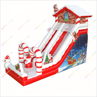 Christmas Inflatable Slide Outdoor Candy Canes Inflatable Santa Decorations Gingerbread House Slide For Winter Events