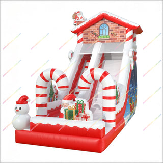 Christmas Inflatable Slide Outdoor Candy Canes Inflatable Santa Decorations Gingerbread House Slide For Winter Events