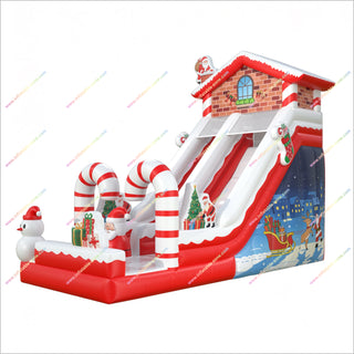 Christmas Inflatable Slide Outdoor Candy Canes Inflatable Santa Decorations Gingerbread House Slide For Winter Events