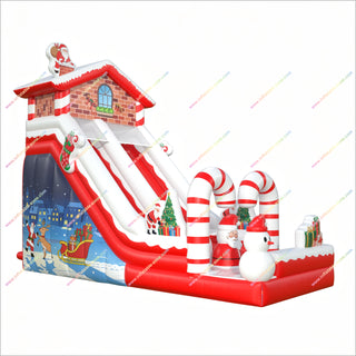 Christmas Inflatable Slide Outdoor Candy Canes Inflatable Santa Decorations Gingerbread House Slide For Winter Events