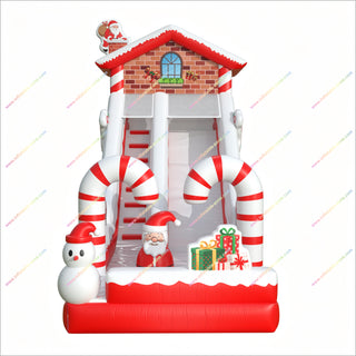 Christmas Inflatable Slide Outdoor Candy Canes Inflatable Santa Decorations Gingerbread House Slide For Winter Events